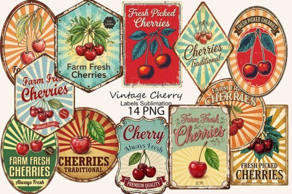 Download Vintage Cherry Labels Sublimation - Vintage Collection