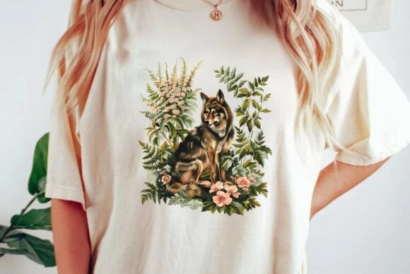 Download Vintage Floral Wolf Botanical Illustration Woodland Wildlife Design Png - Vintage Collection